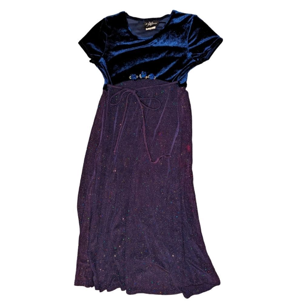 Vintage girls X-trodinary blue and purple velour and sparkly dress size 10